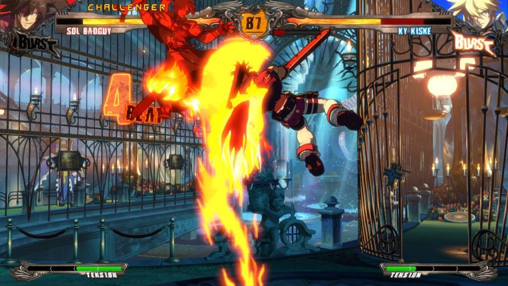 Guilty Gear Xrd Rev 2 screenshot of an aerial exchange